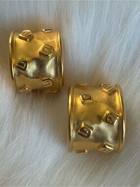 Authentic Vintage Givenchy Gold-Tone Sculpted Wide Hoop Earrings